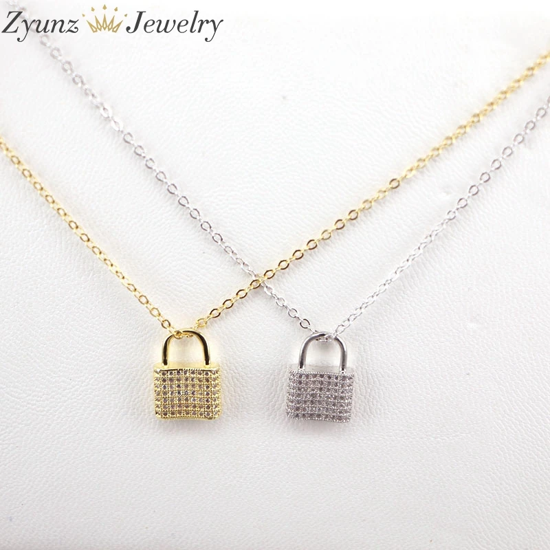 

10PCS, Cubic Zirconia Paved Chain Pendant Necklaces For Women Crystal Lock Charm Necklace