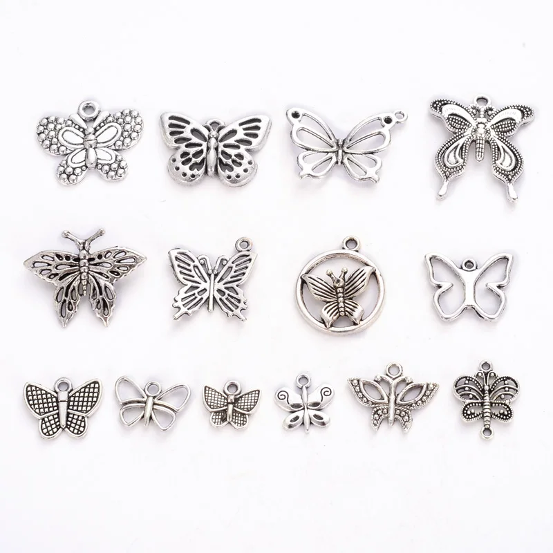 Микс модных посеребренных бабочек полый Скелет бабочка кулон DIY браслет ожерелье