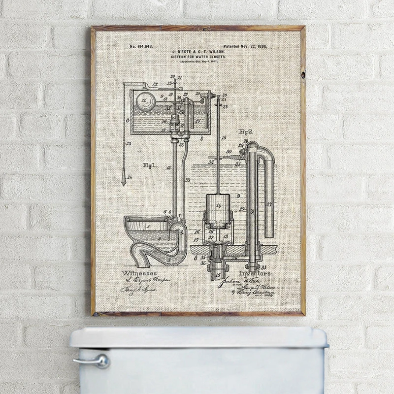 

Toilet Cistern Patent Vintage Blueprint Poster And Print Bathroom Decor WC Sign Lavatory Posters Toilet Wall Art Canvas Painting