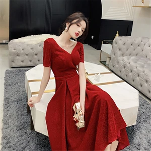 Bridesmaid dress sexy V-neck slim A-line toast dress wine red dress cheongsam simple gown for women traditional chinese dress Bridesmaid dress sexy V-neck slim A-line toast dress wine red dress cheongsam simple gown for women traditional chinese dress