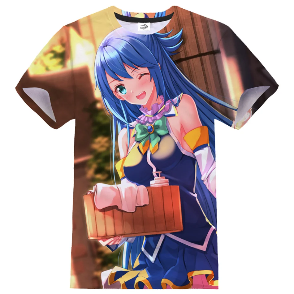 

Модная крутая футболка аниме Konosuba для мужчин и женщин, футболки с 3D принтом, унисекс, стиль хип-хоп, Harajuku, уличная одежда, одежда большого размера