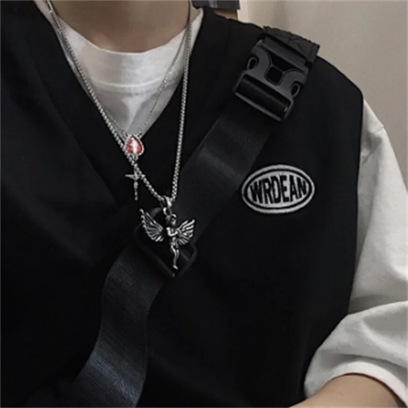 

Colgante collar con estilo hip hop street retro, alas de aleación, pequeño ángel, accesorios para hombre y mujer, venta al por m