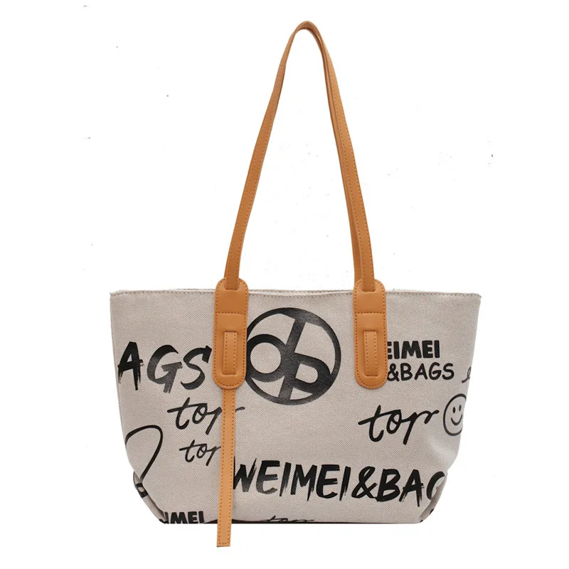 

Women's Handbag Japanese Style Canvas Letter Printing Large Capacity Shopping Bag New Casual Versatile Female's Shoulder Bag