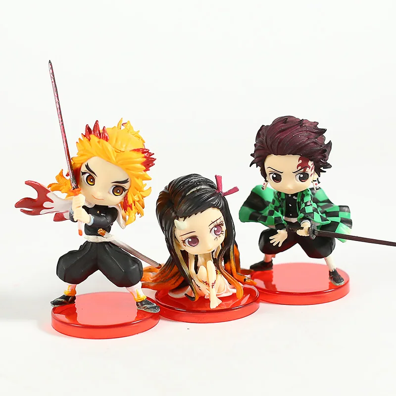 Q posket демон убийца Kimetsu без Yaiba камадо Tanjirou Nezuko Rengoku Kyoujurou мини ПВХ Фигурки игрушки 3