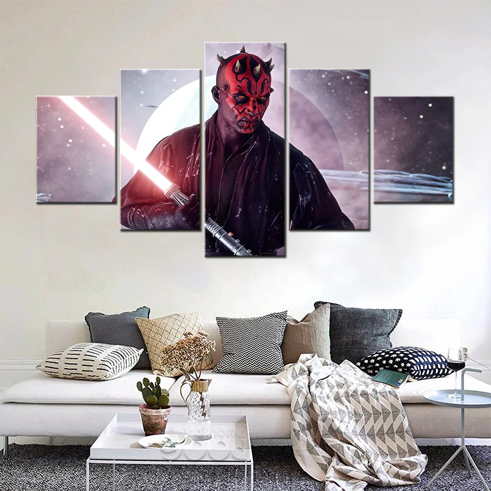 

5 Set Paintings Darth Lightsaber Wars Pictures Canvas Print Modern Decoration Wall Framework Living Room Posters Free Shipping