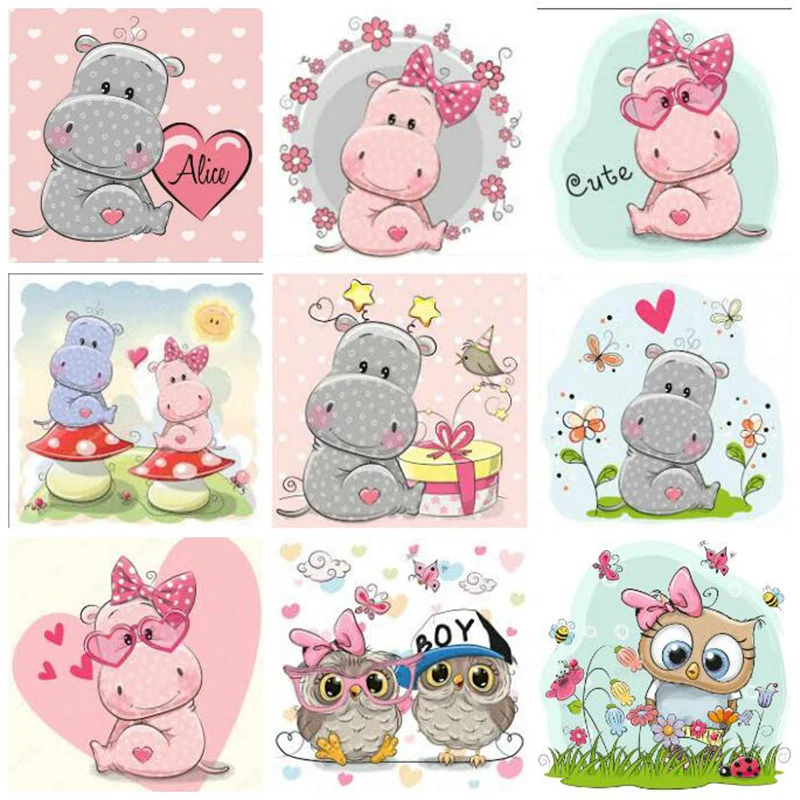 Алмазная живопись Daimond 5D квадратная/круглая картина мультяшный Бегемот Сова