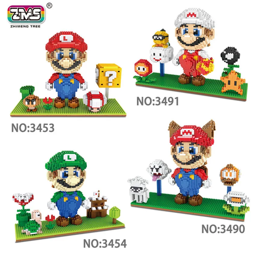 ZMS Игра Супер Марио Луиджи Йоши Боузер огненный Кот DIY Мини Строительные микро