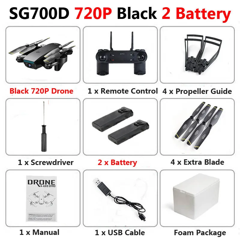 Black 720P 2b Foam SG700-D WiFi FPV RC Дрон с двойной камерой 1080P 720P 4K селфи Профессиональный складной оптический поток Квадрокоптер вертолет - Цвет: Black 720P 2b Foam