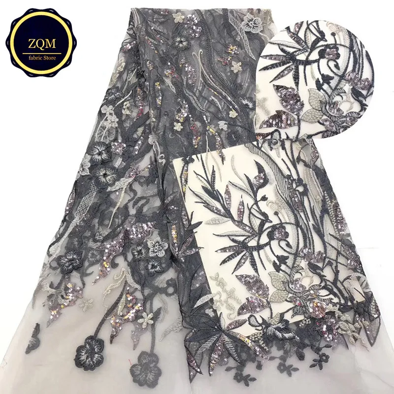 ZQM 2019 New African tulle Lace Fabric French embroidery design sequins with High Quality for women wedding dresses | Дом и сад