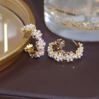 elegant temperament pave circle pearl women earring feminia anti allergy stud earrings charm wedding jewelry pendant gift