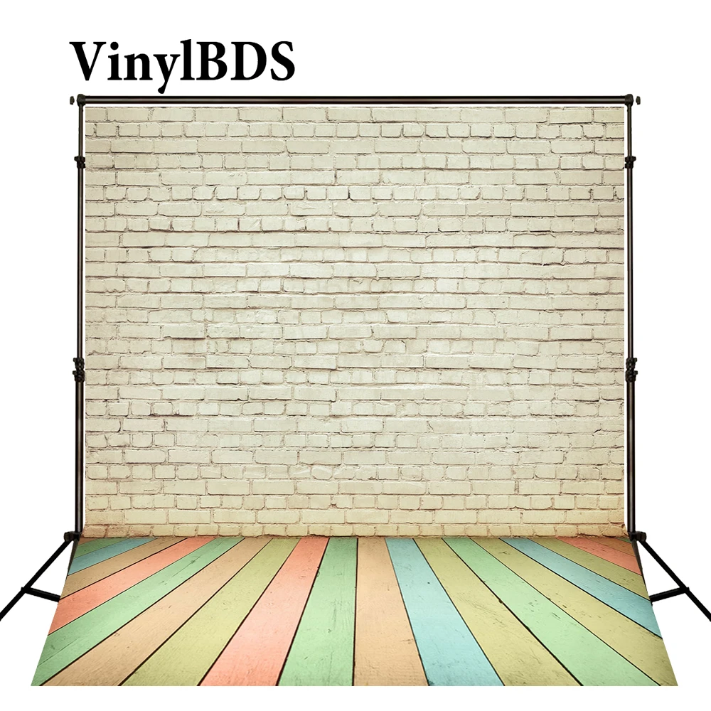 Винилбдный фон цветной кирпичной стены с деревянным полом для детской