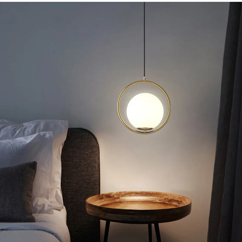 Modern Round Glass Ball Pendant Light Iron E27 Hanglamp for Living Room Bedroom Dining Room Hanging Indoor Lighting Fixture