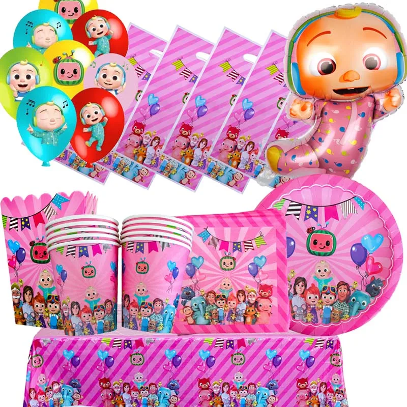 

New Cocomelon Birthday Party Supplies Tableware Girl Boy Gift ​Plate Napkin Kid faovr Balloon Badge sticker Party Decoration