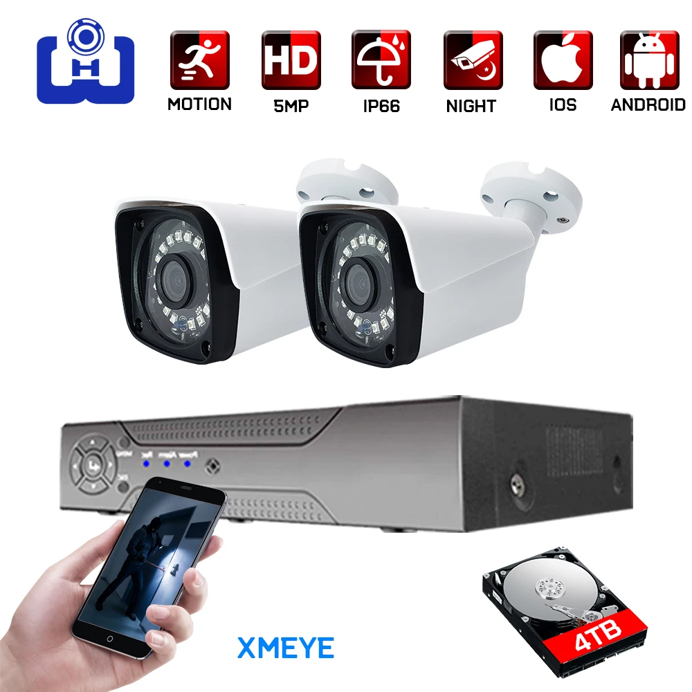 Камера видеонаблюдения HD AHD 5 МП 2 канала DVR инфракрасная камера ночного видения