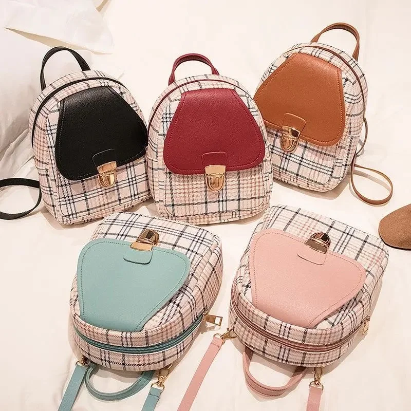 

Mini Backpack Crossbody Bag For Teenage Girls Plaid Women Shoulder Phone Purse Korean Style New Trendy Female Backpack for lady