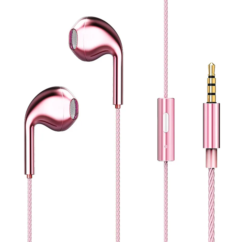 Cherry pink Металлические стерео наушники с микрофоном, музыкальная гарнитура с басами, наушники-вкладыши 3,5 мм, Android Ios, универсальные Игровые наушники, затычки для ушей - Цвет: Cherry pink
