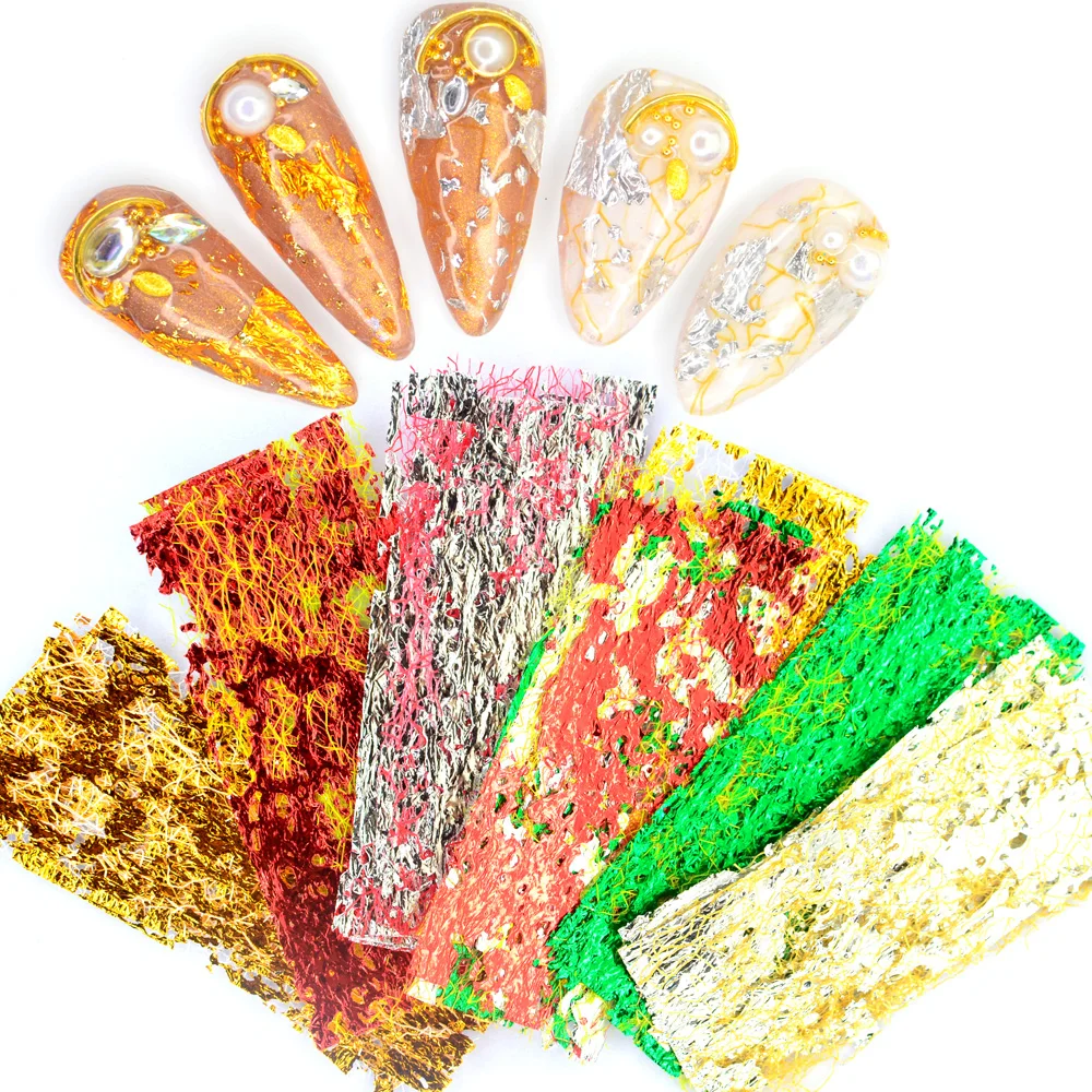 

6pcs 3D Nail Art Stickers Aluminum Foil Paper Decals Mesh Net Sliders Laser Hollow Silk Tape Nail Art Polish Decoration