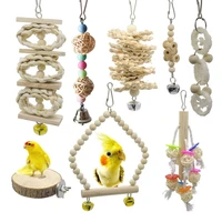 8pcs parrot toy set log color bird supplies utensils stand rod swing bird cage accessories bird toys