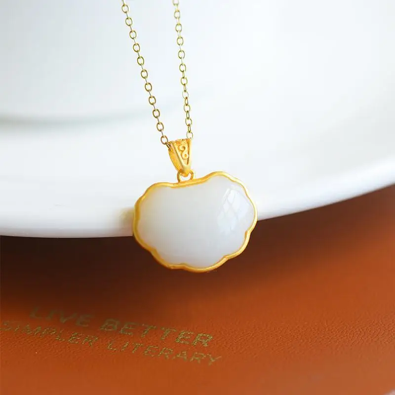 

Natural Hetian Jade Gold Lock of Good Wishes Long Life Hundred Years Old Lock Baby Lock Jade Pendant Female gifts for women
