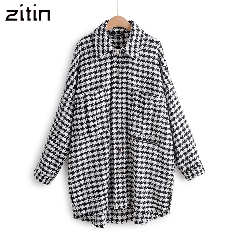 Женская винтажная куртка из твида стильная свободная клетчатая большого размера