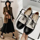 Женские туфли-оксфорды на плоской подошве, винтажные кожаные туфли с круглым носком, на шнуровке в стиле ретро, 2021