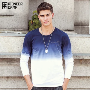 Пионерский лагерь 2017 новое поступление мужские футболки модные О-образным вырезом повседневная футболка с длинными рукавами градиент брендовая футболка для мужчин 611907