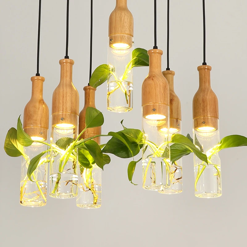 Современная светодиодная Подвесная лампа в виде растений деревянный стеклянный