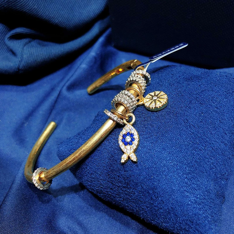 Модный шарм из стерлингового серебра копия 1:1 рыба и раздвижные кольца Открытый