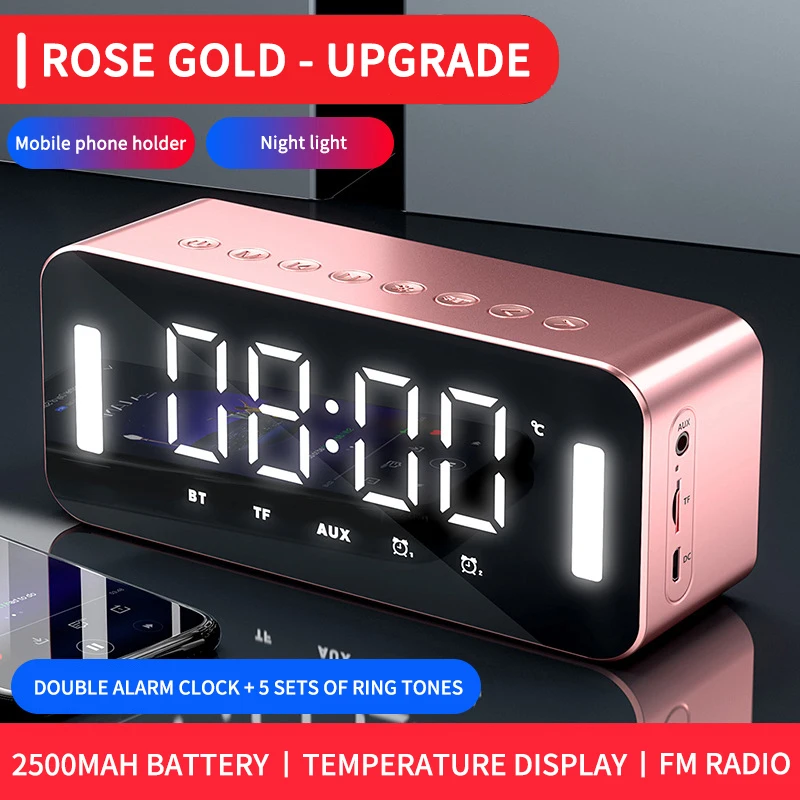 

Wireless Bluetooth-compatible Speaker Stereo Bass Night Light Digital Electronic Clock Temperature Display Soundbar Radio