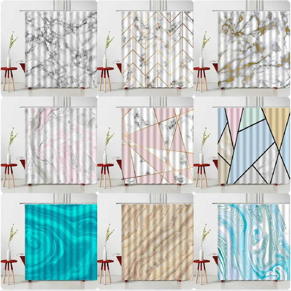 

Marble Shower Curtains Geometric Colorful Creativity Waterproof Polyester Fabric Bathtub Decoration With Hooks Hanging Curtain