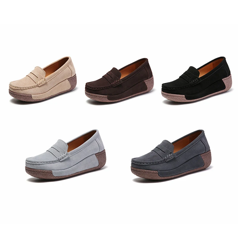 Spring Slip On Shoes Cow Suede Leather Ladies Loafers Autumn Women's Shoes Platform Flats Sneakers Female Moccasins Shoe Women