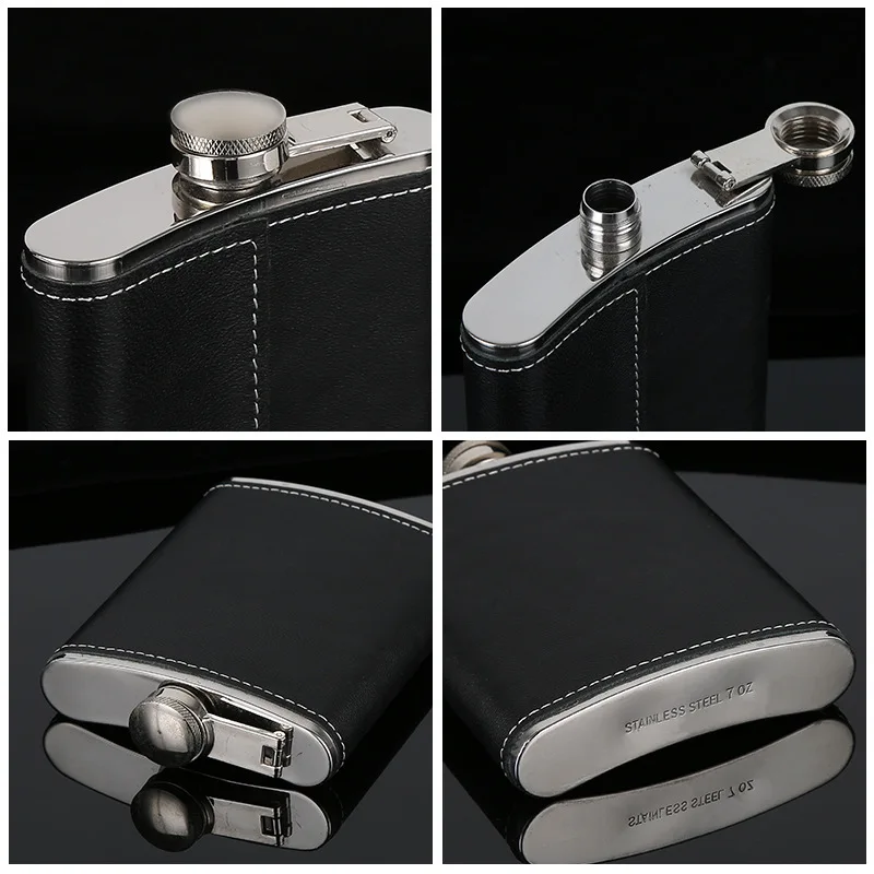 

PU Leather Cover 7Oz Stainless Steel Portable Wine Bottle Russian Outdoor 200ml Wine Jug High-End Wine Set Creative Gift For Men