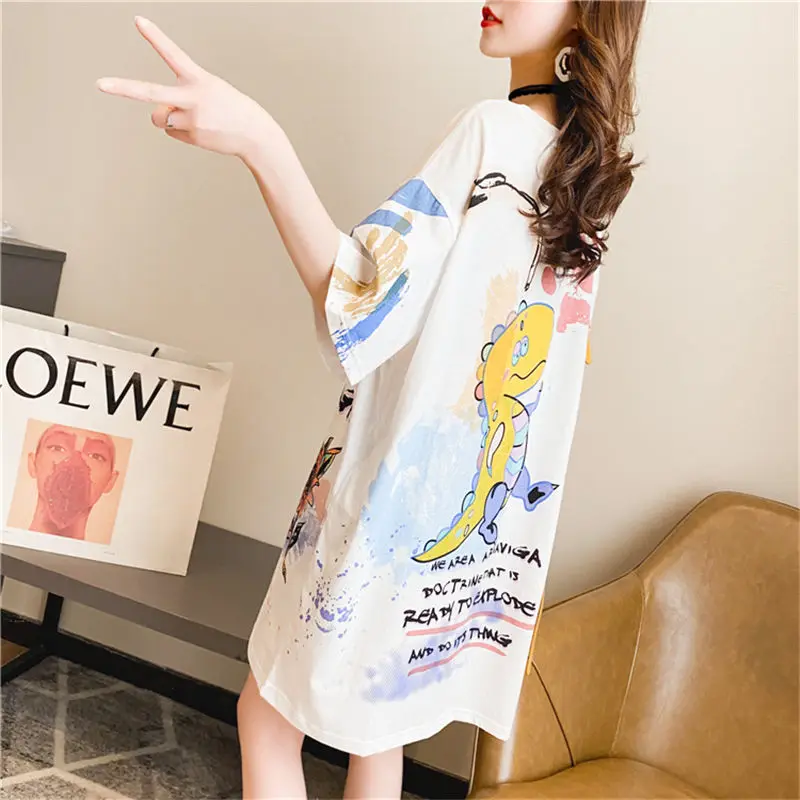 Летнее платье-футболка в японском стиле женское белое платье с коротким рукавом