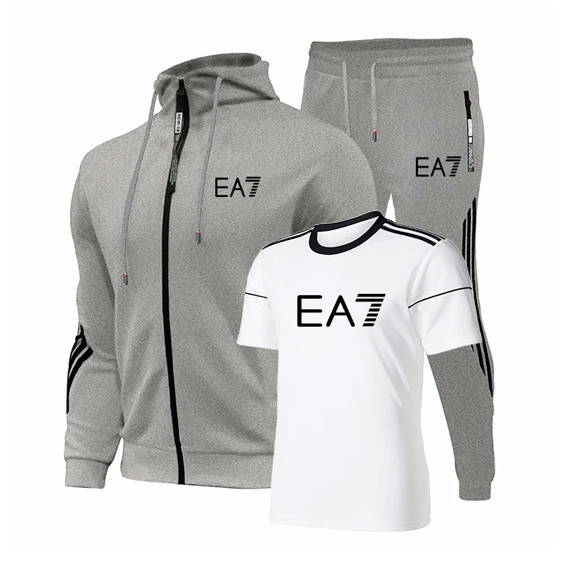 

EA7 Men Autumn Winter Sets Zipper Hooded Jacket + Pants Two Piece Sports Tracksuit Mens Sportswear Brand Clothing Tracksuit