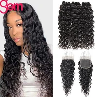 34 bundles with closure for black woman 30 inch water wave bundles with closure brazilian 100 hair extensions human hair