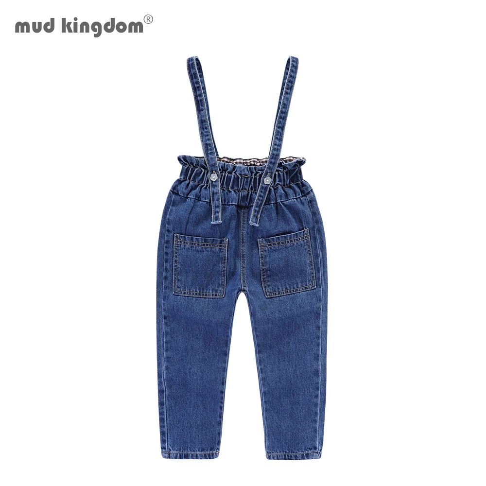 

Mudkingdom Girls Overalls Solid Strap Jeans Bud Waist Cotton Loose Fit Solid Jeans Casual Trousers for Little Girl Autumn Clothe