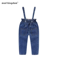 mudkingdom girls overalls solid strap jeans bud waist cotton loose fit solid jeans casual trousers for little girl autumn clothe