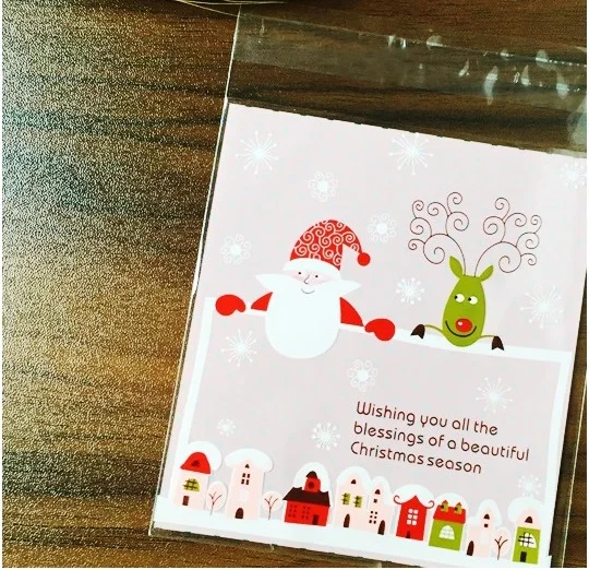 100pcs Рождество Санта Снег торт, печенье, сладости сладкие вечерние Пластиковые Конфеты мешочек для печенья подарочные пакеты подарочные целлофановые пакеты - Цвет: 100pcs