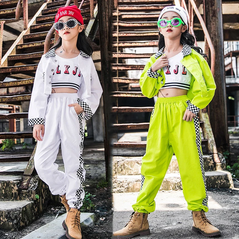 Джазовые костюмы модная флуоресцентная зеленая куртка брюки для девочек одежда