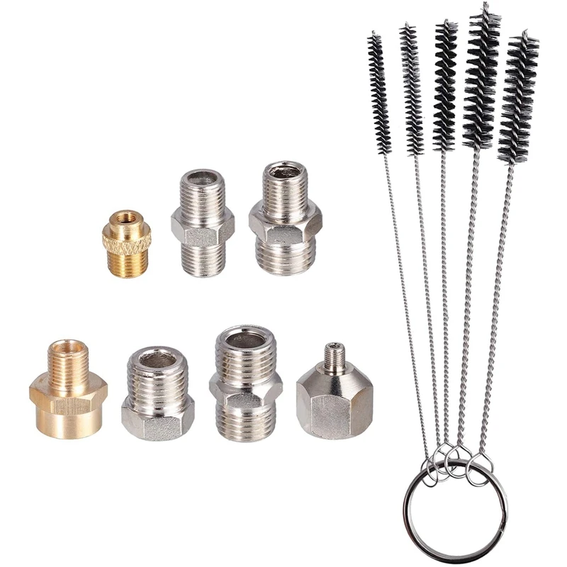 

7Pcs Airbrush Adaptor Kit Fitting Connector Set for Compressor & Airbrush Hose and 5 x Cleaning Brush