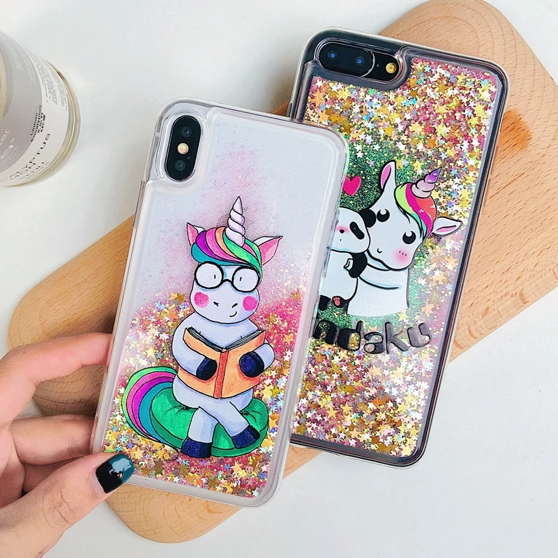 Чехол для iPhone 7, чехол для iPhone X, 5, 5S, se, 6, 6 S, 7, 8 Plus, чехол, милый Единорог, жидкий зыбучий песок, чехол для телефона