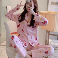 finetoo womens fruit pajamas set toptrousers suits cute printed nightwear sleepwear femme womans home clothes pijama outfits