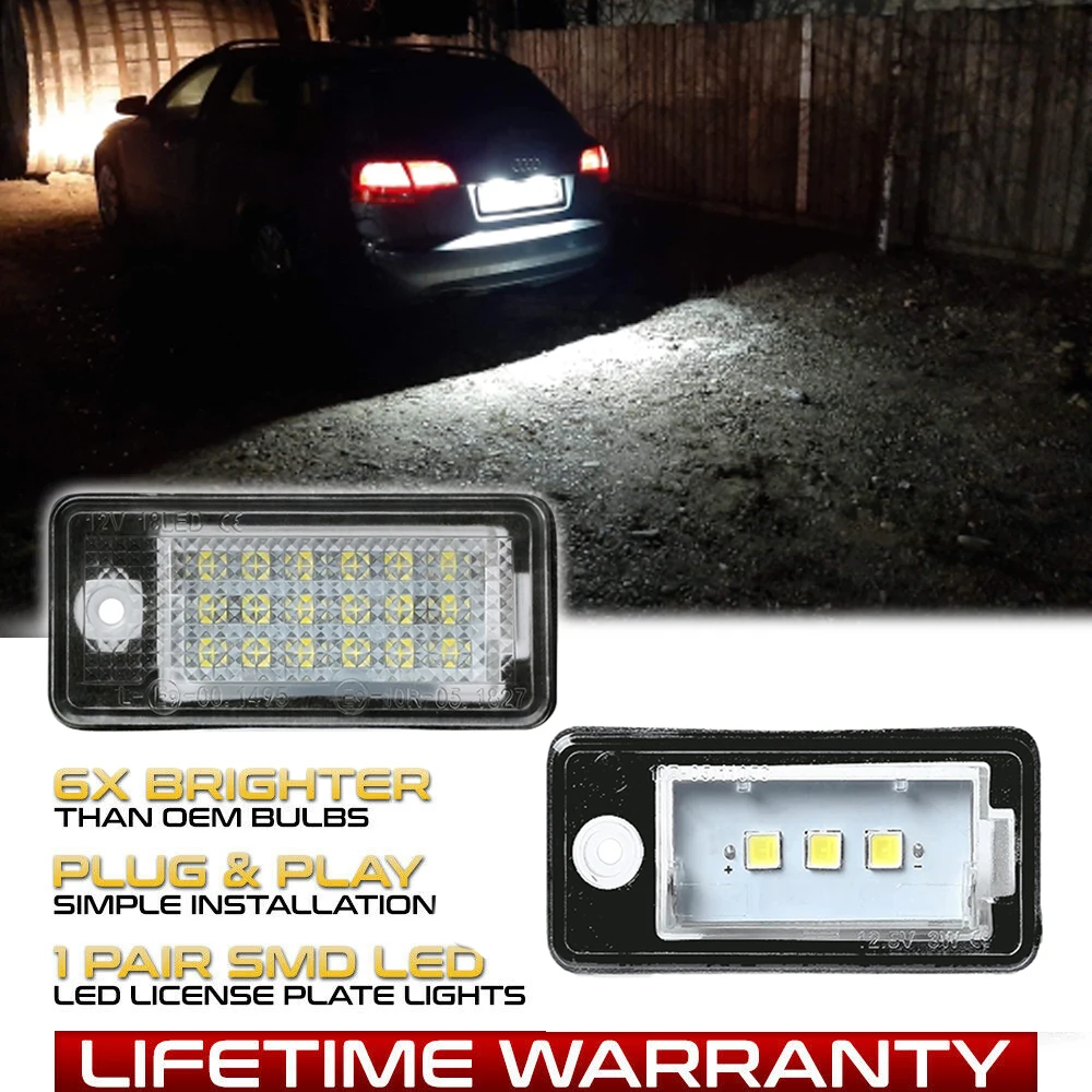 

2Pcs Canbus auto LED License Number Plate Light Lamps For Audi A3 8P S4 A4 B6 B7 RS4 A5 8F A6 C6 RS6 A8 S8 Q7 4L car accessories