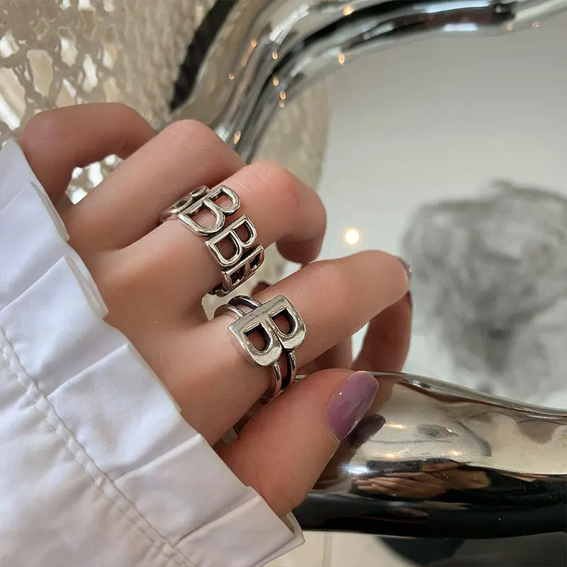 Кольцо женское/Мужское AOMU серебристое регулируемое в стиле ретро | Украшения и