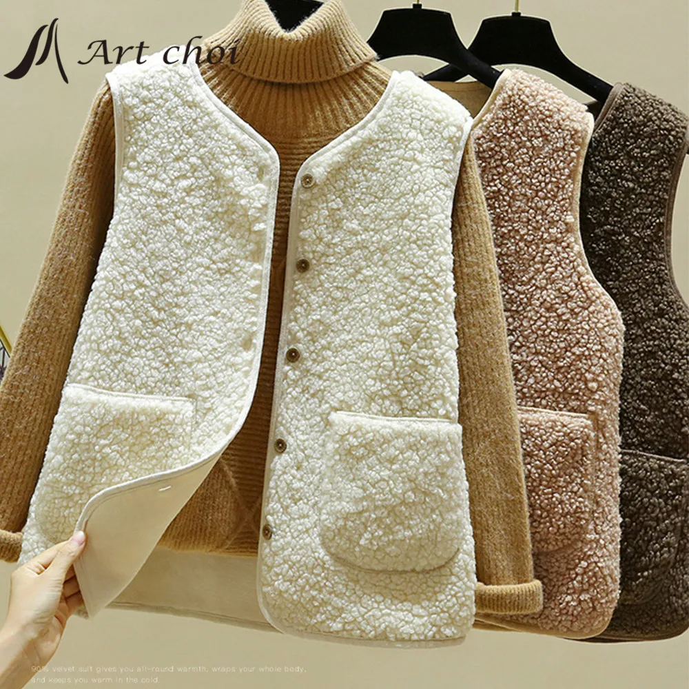 

2021 Thick Winter Spring Women Sleeveless Garment Waistcoat Casual Suede Faux Fur Jacket Warm Vest Female Clothes Coat Outerwear