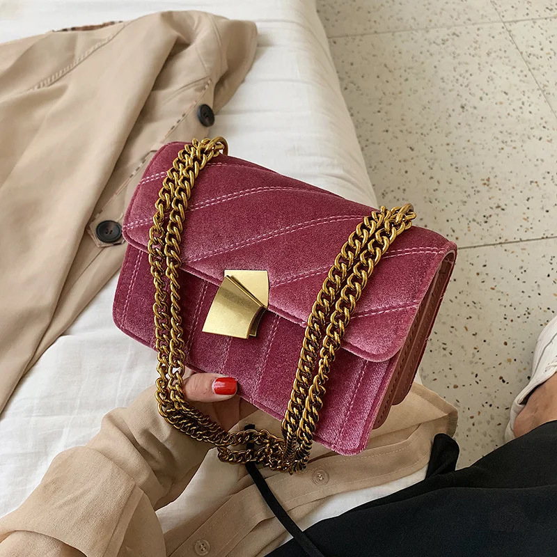 Luxury women clutch bag high quality velvet chain female designer shoulder Messenger bag evening package party small square bags