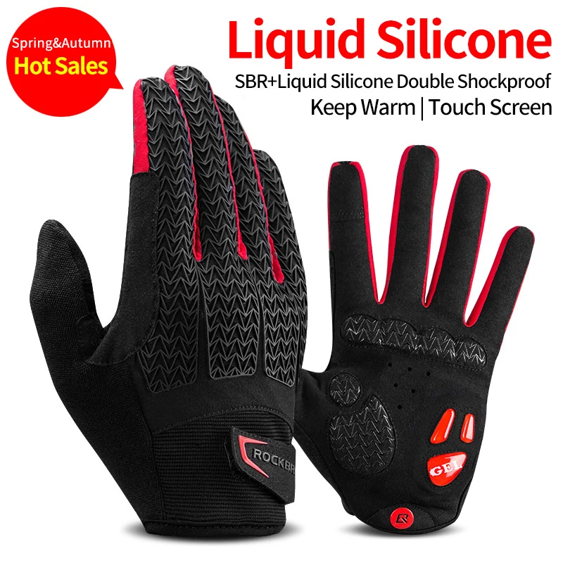 

ROCKBROS GEL Silicone Cycling Gloves Fleece Full Finger Touch Screen MTB Road Bike Gloves Motorcycle Winter Bike Accessories