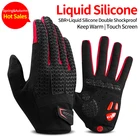 Силиконовые велосипедные перчатки ROCKBROS, флисовые перчатки с пальцами для сенсорных экранов, для горных и дорожных велосипедов, зимние аксессуары для мотоцикла
