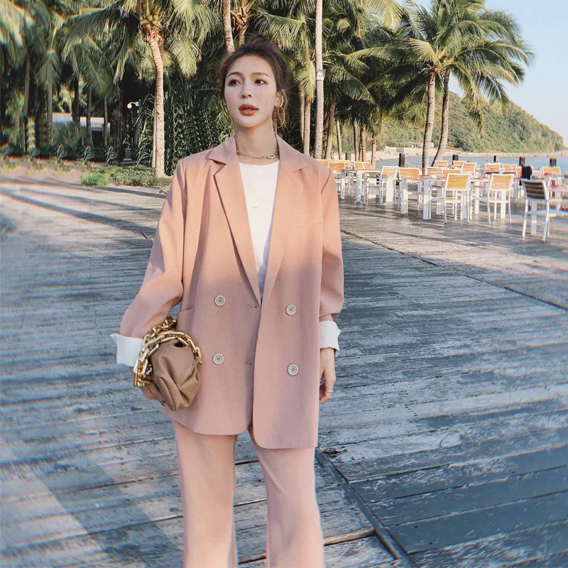 

Spring Autumn High quality 2021 Work Pant Suits OL 2 Piece Sets Double Breasted Blazer Jacket Trousers Suit Women Set Feminino