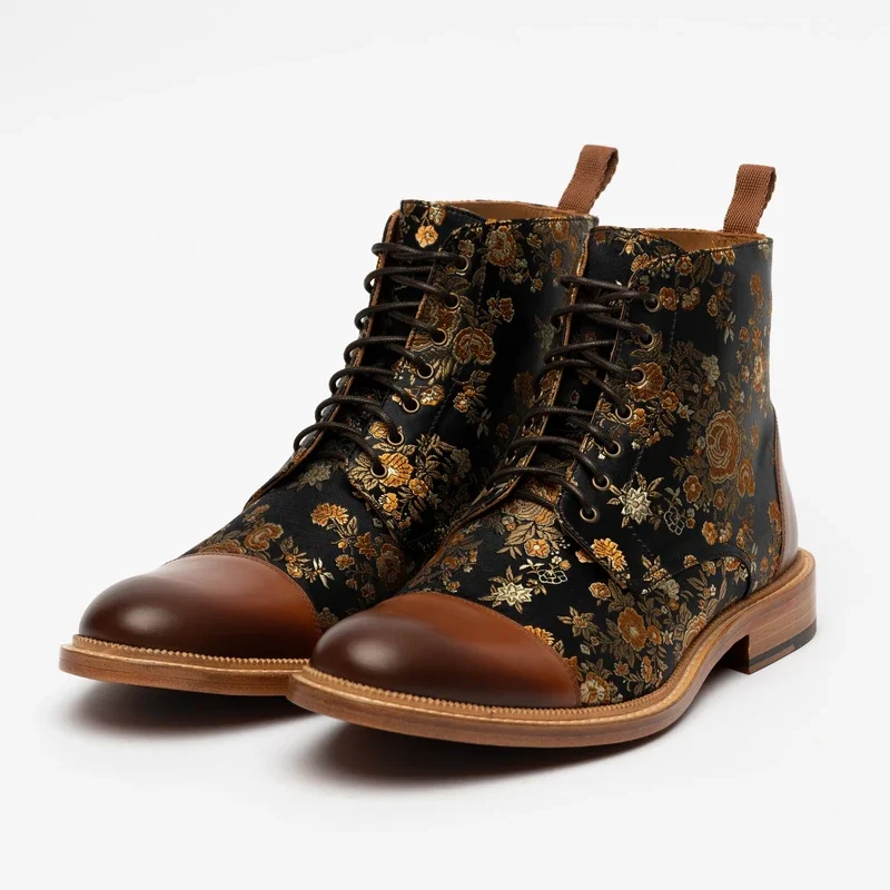 

Fashion Men Shoes Top Quality Vintage PU Leather Plaid Boots Lace Up Mens Boots Casual